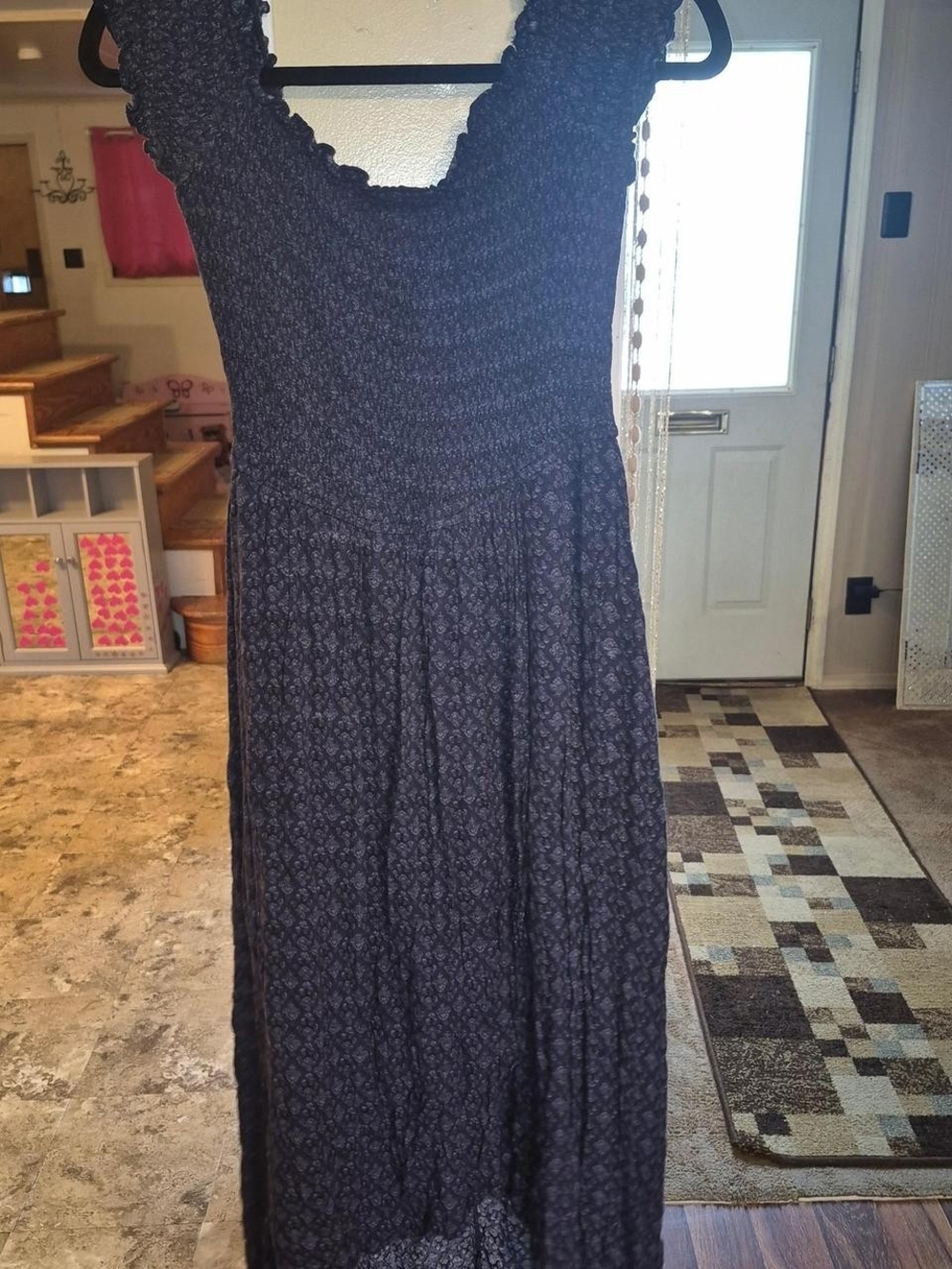 Hollister Black Patterned Smocked Maxi Dress